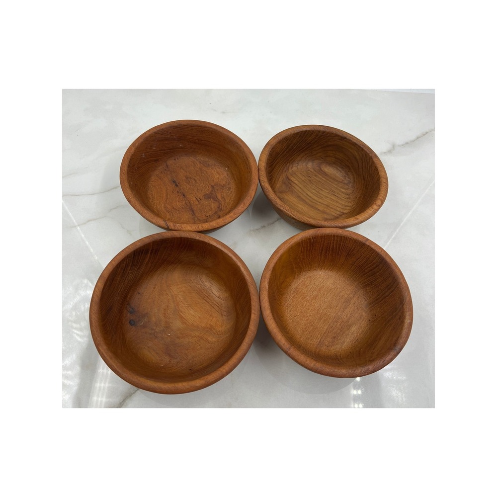 Knobler Thailand Teak Wood Bowls Set of 4 Vintage Mid Century Modern MCM 6 Inch